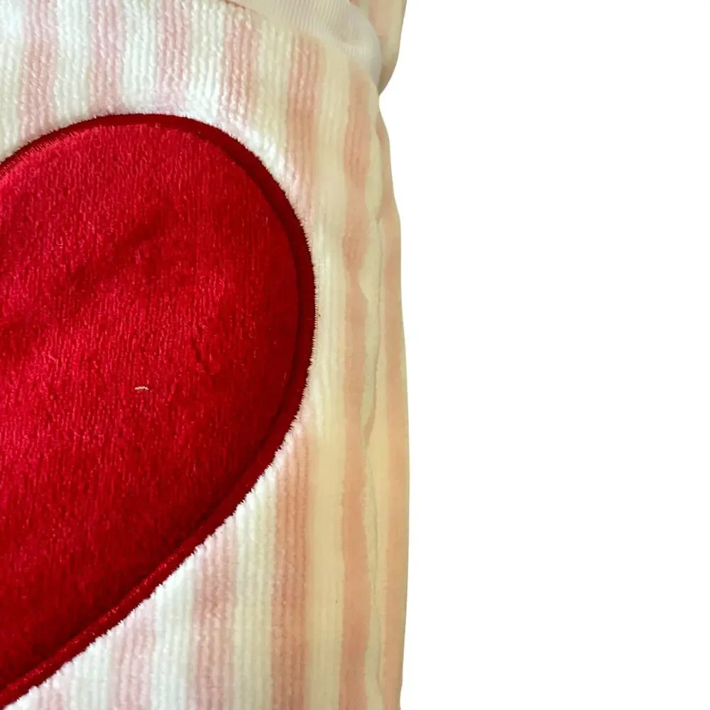 2pc Valentine's Day Hand Towels Embroidered Red Heart Pink Stripes 18x28 Cotton